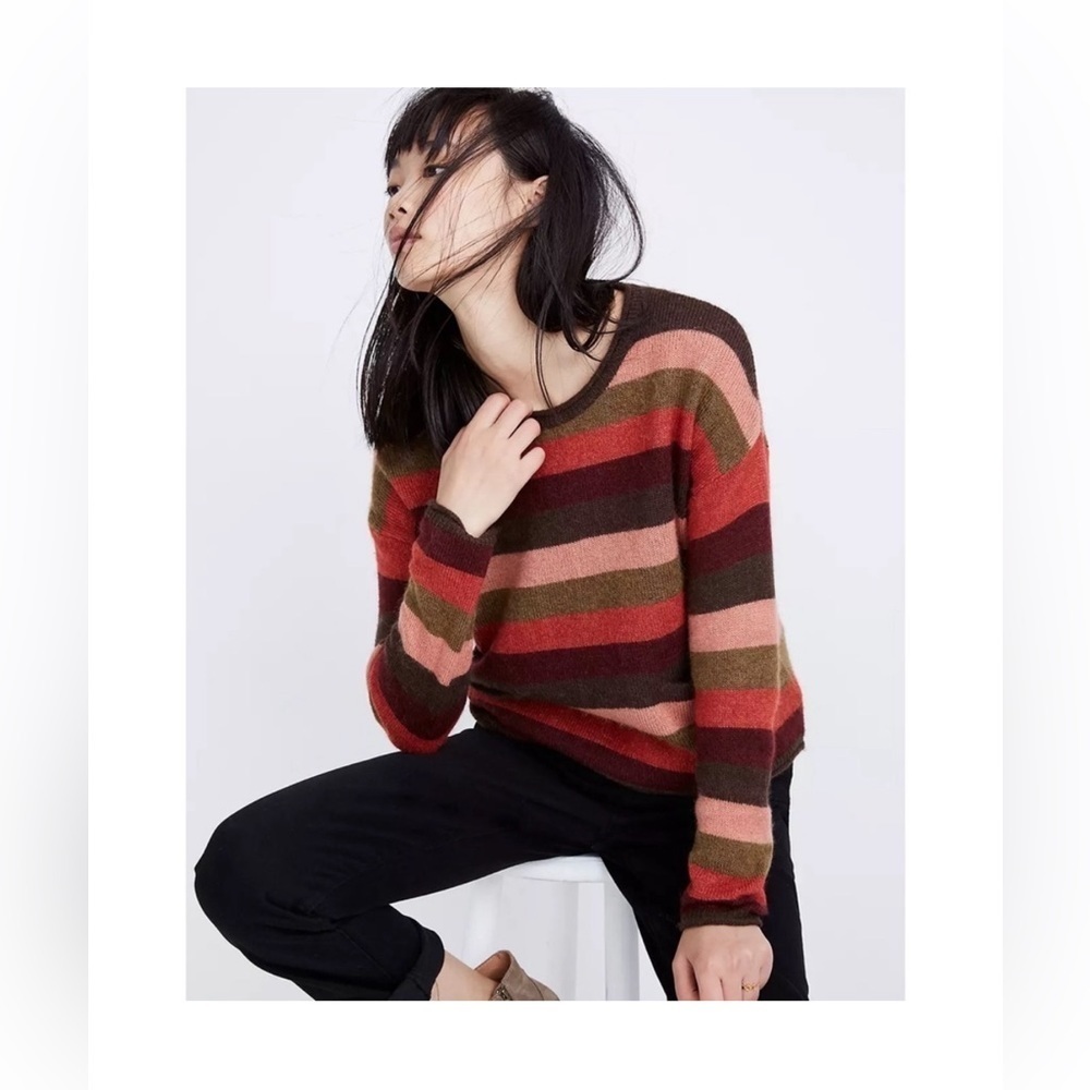MADEWELL ALPACA PULLOVER SWEATER. Boxy cut. Small. Striped pink purple Chelsea